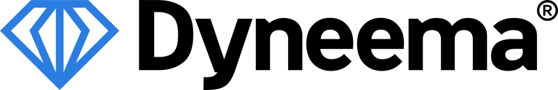 Dyneema logo with a blue diamond-shaped icon on a transparent background