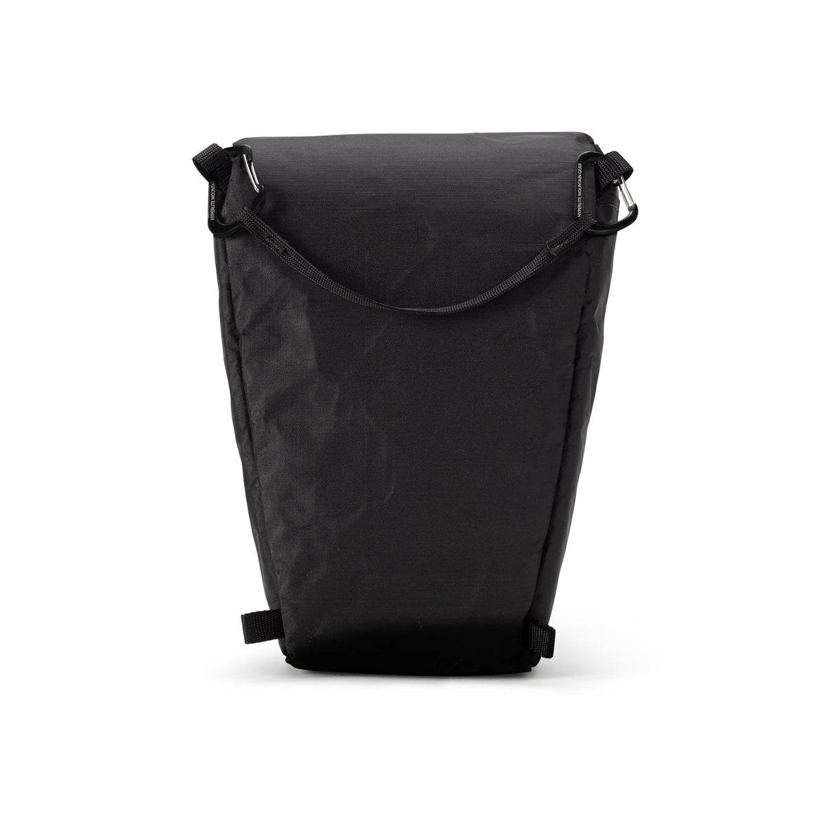 Rear view of the Hyperlite Mountain Gear in Black with 2 Flat Micro D Carabiners attached