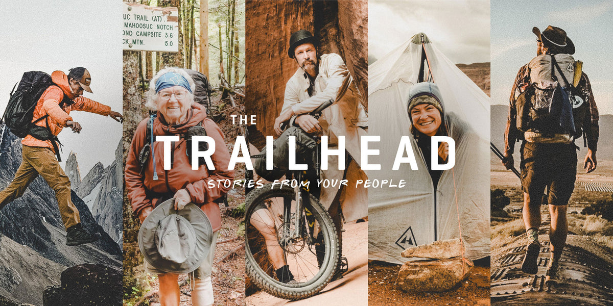 Collage of people on outdoor adventures with 'The Trailhead' branding.