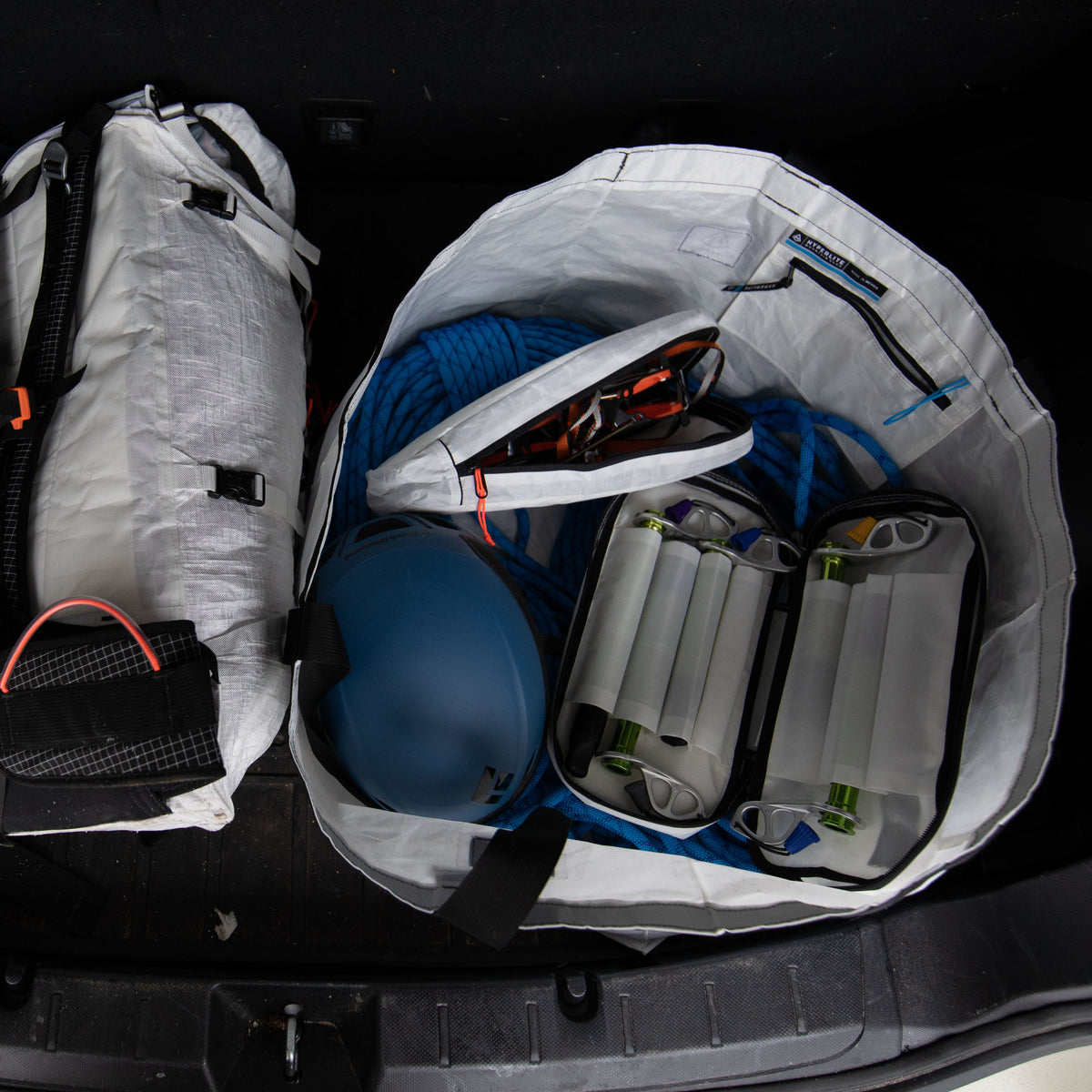 Overhead shot of the inside of Hyperlite Mountain Gear's G.O.A.T. Tote in White
