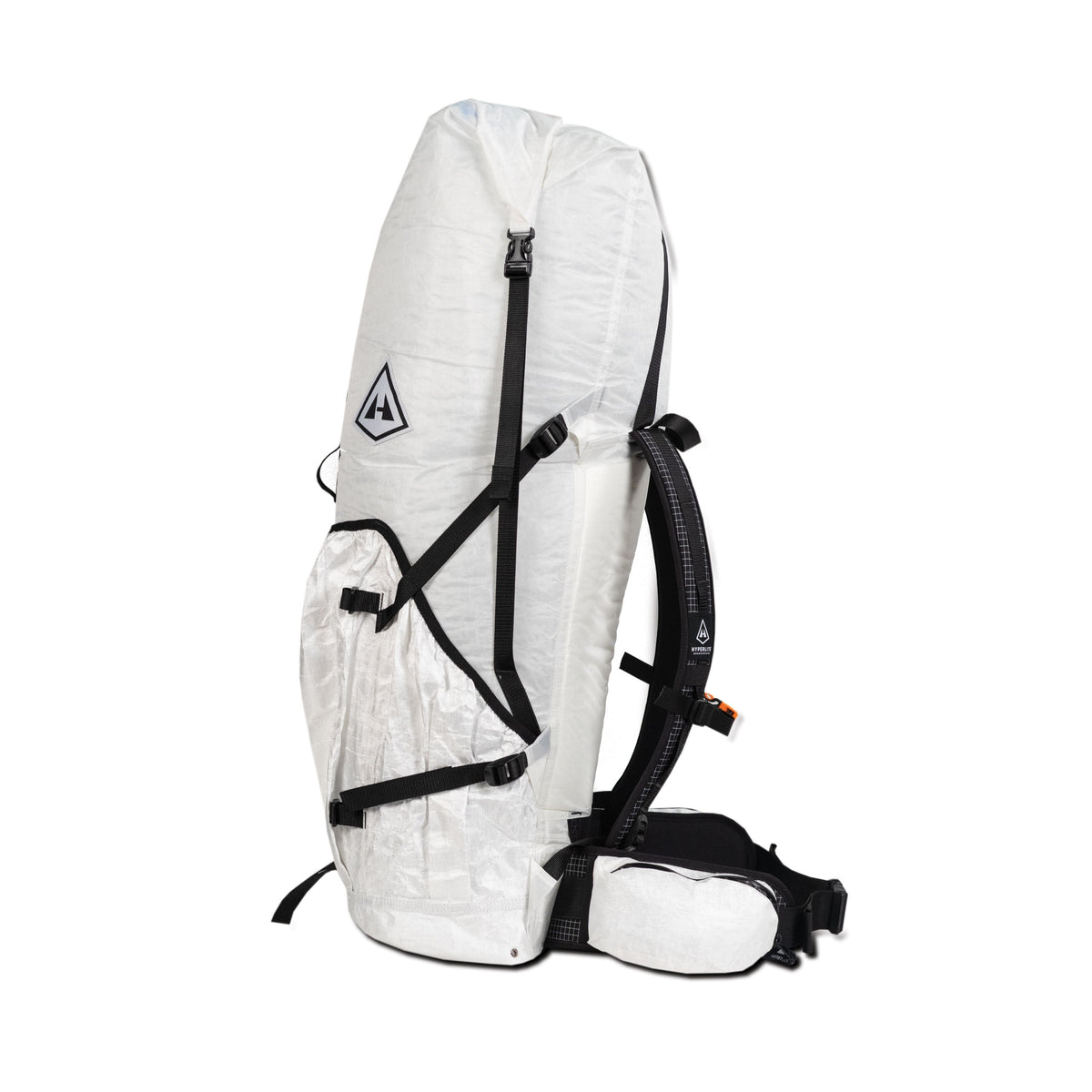 Left side view of Hyperlite Mountain Gear's NorthRim 70 Pack in White 